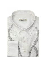 VFS-13-02-1019 white silver shiny shirt VERCINI COLLAR SHIRTS Casual Shirts Vercini
